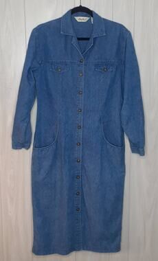 Ladies Eddie Bauer Long Sleeve Denim Dress Size Small Front Pockets